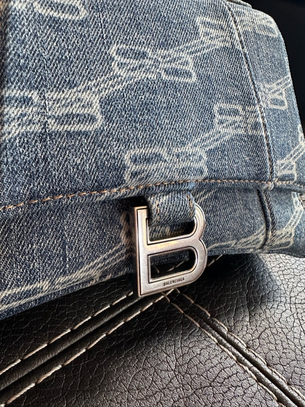 Balenciaga Denim Hourglass Top-Handle Bag in Blue - Picture 12 of 14